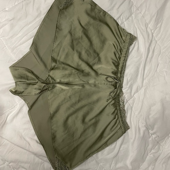Green Satin and Lace Shorts - Picture 1 of 3